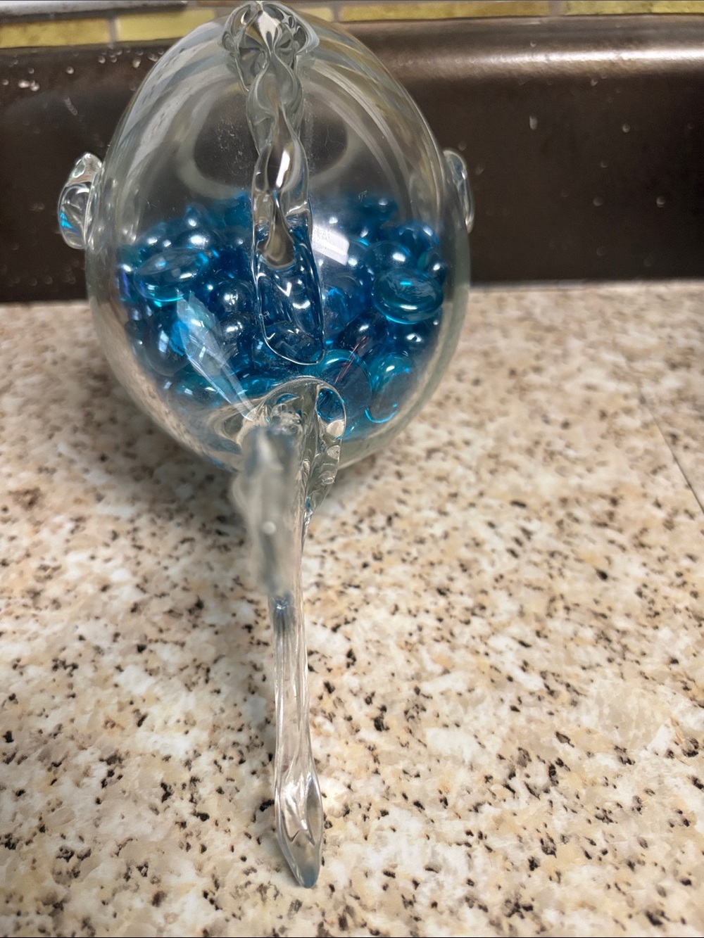 Glass Fish Bowl Accent with Blue Decorative Gems - Picture 4 of 5